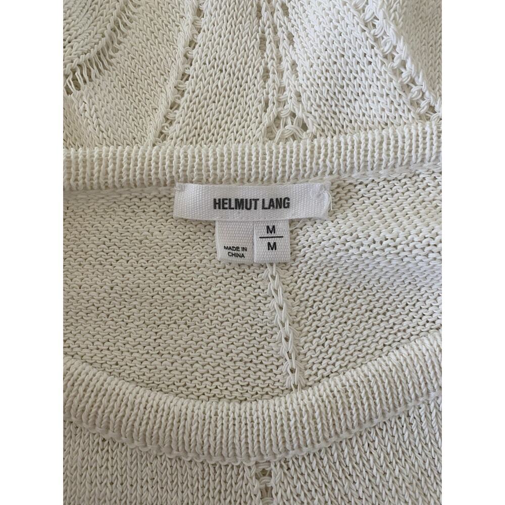HELMUT LANG Fractured Lace Short Drop Sleeve Linen Sweater Top Blouse White M - Picture 9 of 10
